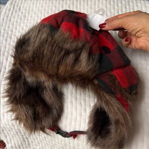 Red and Black Plaid Kids Trapper Hat